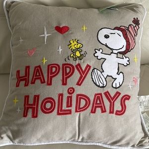Peanuts Snoopy Red/White/Beige "Happy Holidays" Decorative Throw Pillow
